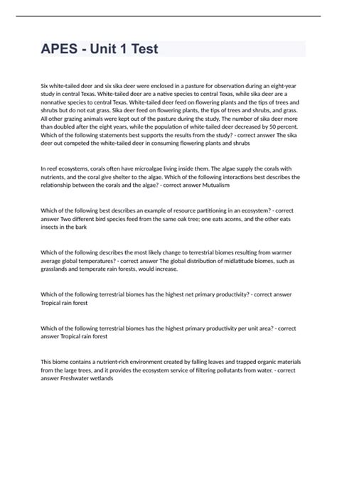 APES - Unit 1 Test fully solved graded A+ 2023/2024 - Apes - Stuvia US