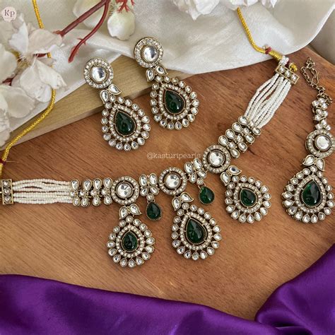 Jhanak GREEN kundan Moti Necklace set – Kasturi pearls