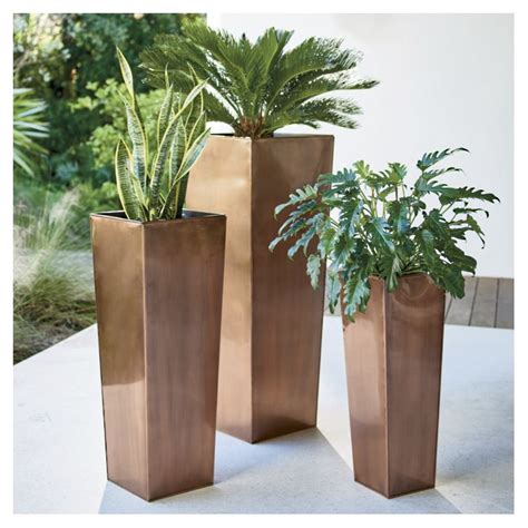 Stainless Steel Tall Tapered Planter | Grandin Road