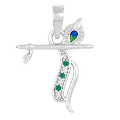 Buy Jewelspot 925 Silver Krishna Bansuri Pendant with Mor Pankh Feather ...