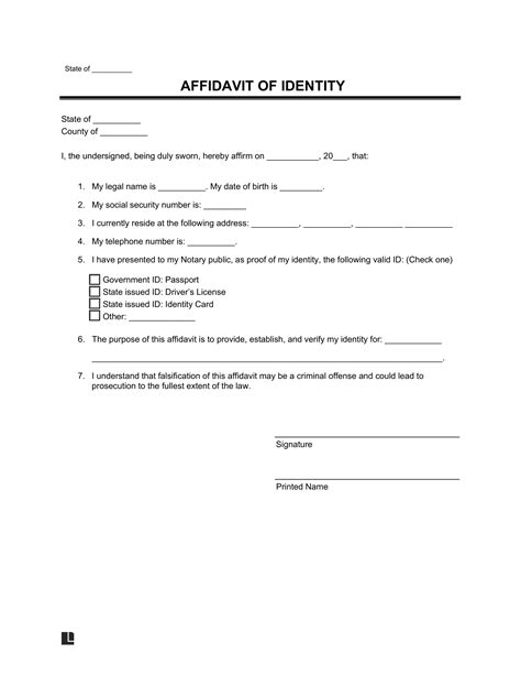 Free Affidavit of Identity Form | PDF & Word