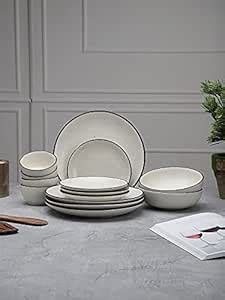MIAH Decor Handcrafted Matte Finish Stoneware Dinner Set-Pack of 14 ...