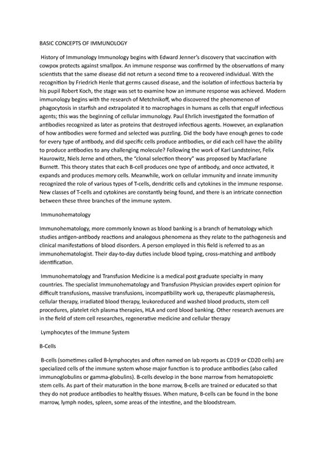 Basic Concepts OF Immunology - BASIC CONCEPTS OF IMMUNOLOGY History of ...