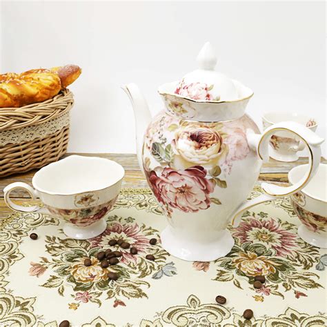 fanquare 8 Pieces British Porcelain Tea Sets,Red Flower Vintage China ...