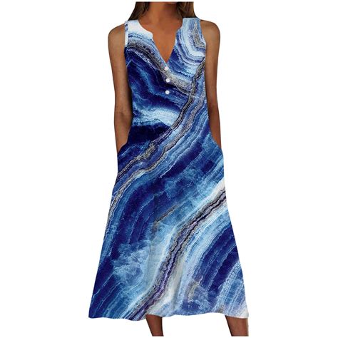 Royal Blue Ladies Beach Brunch Sun Dresses Sleeveless Dresses Sun ...