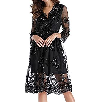 Buy Huazi2 Women Double Layer Long Sleeve Sequins Glitter Deep-V Collar ...