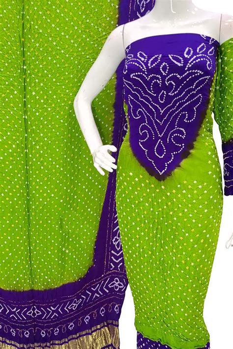 Stunning Green & Purple Bandhani Gajji Silk Suit