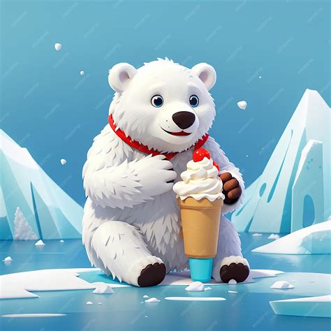 Premium Photo | Cute Cool Polar Bear Eating Ice Cream Popsicle On Ice ...