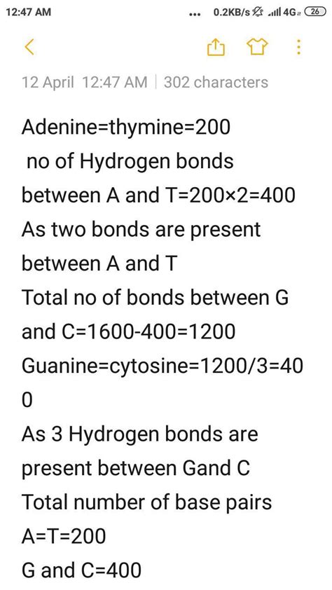 A DNA molecule consists of 1600 hydrogen bonds in between nitrogen ...