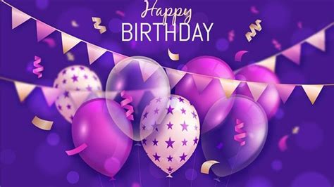 Purple White Balloons Happy Birthday Letters In Blue Background HD ...