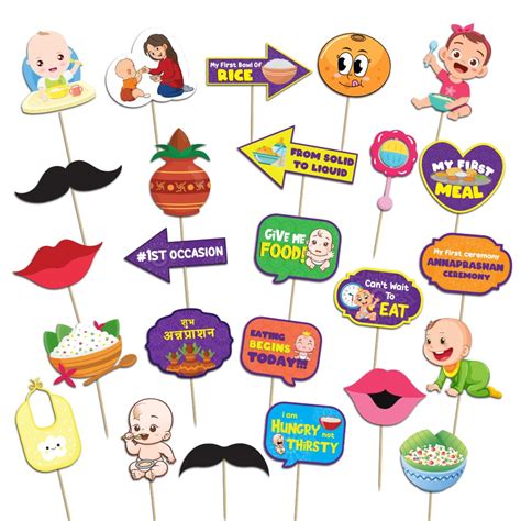 Festiko® Set of 25 Pcs Annaprashan Photobooth Props C, Baby Photoshoot ...