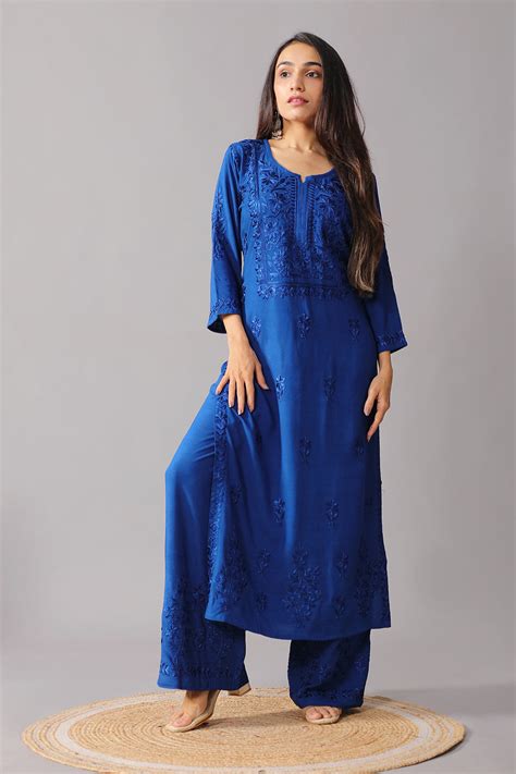 Aayat Royal Blue Rayon Kurta Pant Set – Stylish Ethnic Wear for Women ...