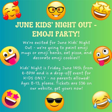 June Kids Night Out - Emoji Party!, 3820 Dave Ward Drive, Suite 1000 ...