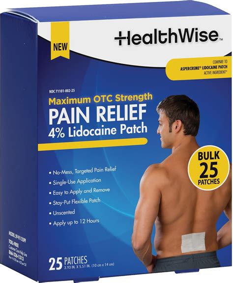 HealthWise Max Strength 4% Lidocaine Back Analgesic Patch, 3.9"x5.5 ...