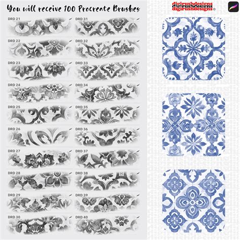 Spanish Tile Pattern Procreate Brushes, Seamless Watercolour Geometric ...