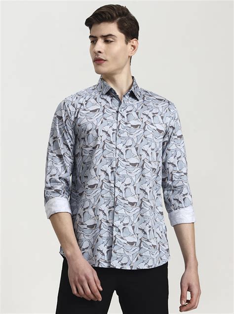 JadeBlue Men's Slim Fit Blue Printed Casual Shirt | 100% Cotton | Full ...