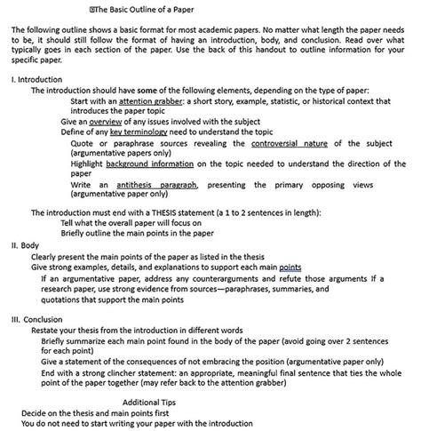 Image result for Formal Outline Example