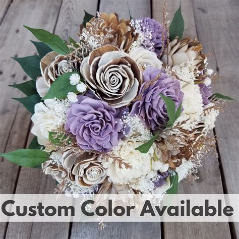 Wood Flower Bridal Bouquet, Wooden Flower Bouquet With Brooches, Sola ...