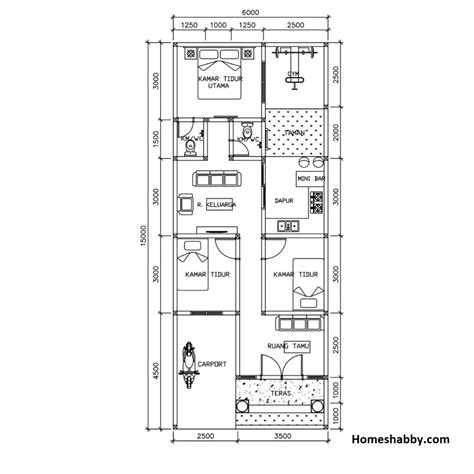 Desain Denah Rumah Minimalis Ukuran 6 x 15 Meter dengan Rooftop Terbuka ...