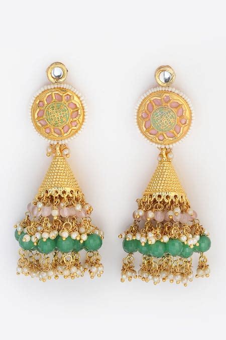 Buy Gold Plated Pearls, Stones Embellished Jhumkas by Dugran By ...