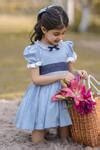 Buy Blue Cotton Bows Dress With Mesh Applique For Girls by The Pony ...