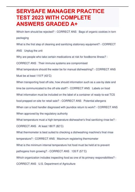 SERVSAFE MANAGER PRACTICE TEST 2023 WITH COMPLETE ANSWERS GRADED A+ ...