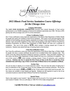 Fillable Online 2012 Illinois Food Service Sanitation Course Offerings ...