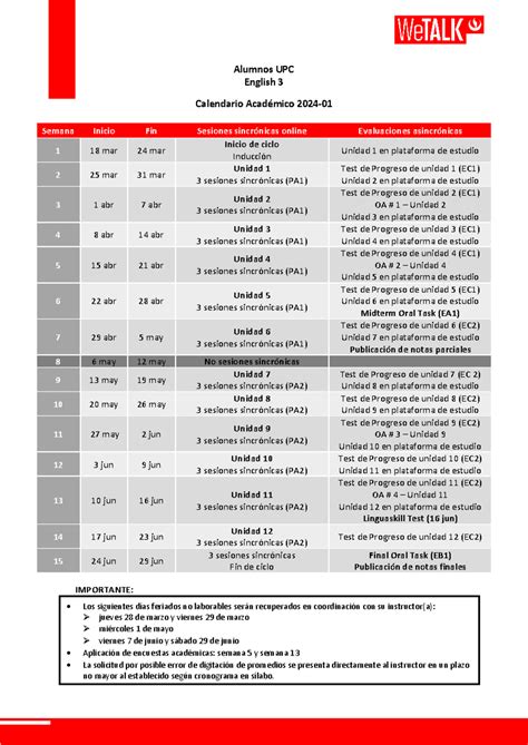 E3 Calendario Alumnos UPC 2024-01 - Alumnos UPC English 3 Calendario ...