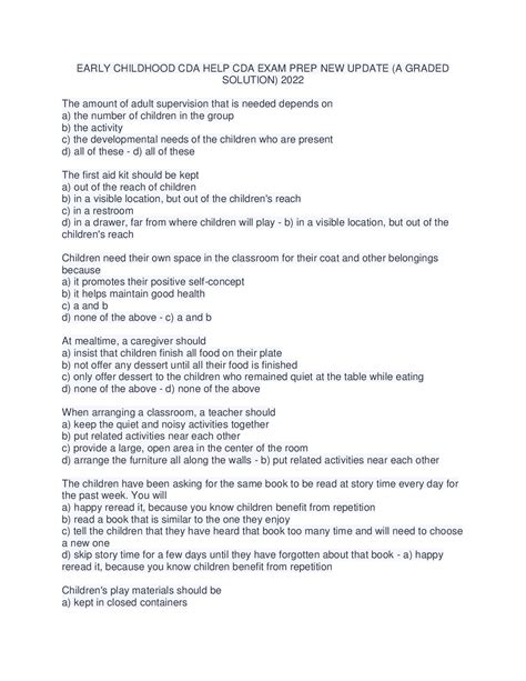 EARLY CHILDHOOD CDA HELP CDA EXAM PREP NEW UPDATE (A GRADED SOLUTION) 2022 - Scholarfriends