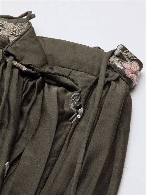 Olive Green Chinon Lehenga Choli Set with Sequin Embroidery