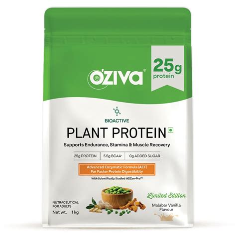 OZiva Bioactive Plant Protein (Malabar Vanilla) 1 kg | 25g Protein, 5.5 ...