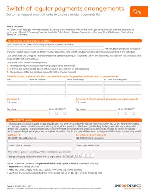 Fillable Online Switch of Regular Payments Arrangements - ING Direct ...