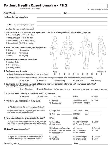 Patient Health Questionnaire PHQ-202 - Blank Fillable Template | Fill ...