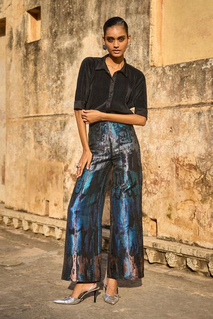 Pleated Shirt | Wide Legged Brocade Pant – dash and dot