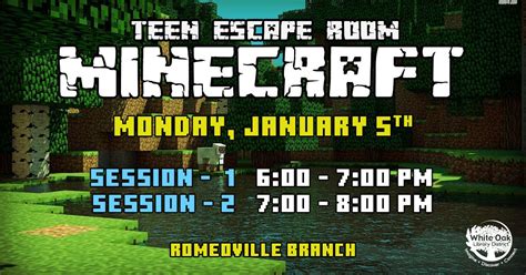 Teen Escape Room: Minecraft, White Oak Library District (Romeoville, IL ...