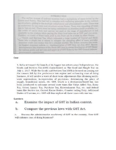 GST Case Study Analysis 1-1: Solutions Overview - Studocu