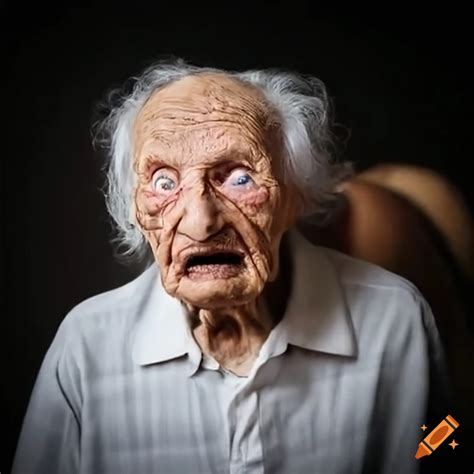 Creepy old lady cutting birthday cake with a knife on Craiyon