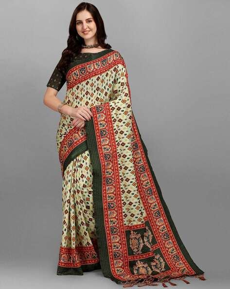Digital Print Silk Saree with Border - Price History