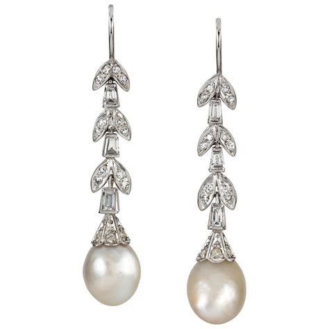 Antique Natural Pearl Diamond Silver Gold Drop Earrings at 1stDibs ...
