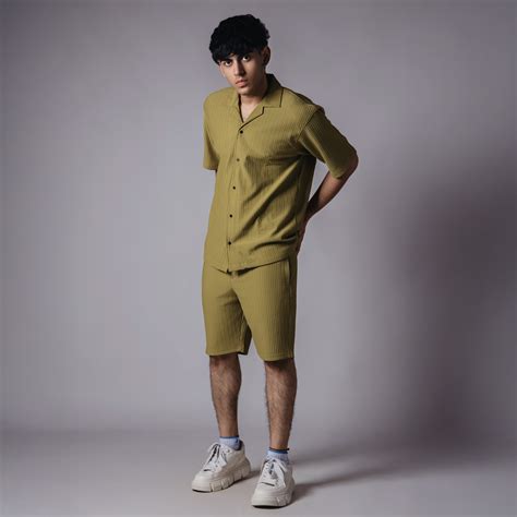 OLIVE GREEN STRIPPED TEXTURED CO-ORD SET – Hophead