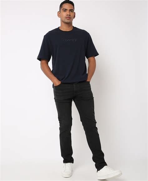 VINTAGE TONAL EMBROIDERY MEN'S BLUE T-SHIRT