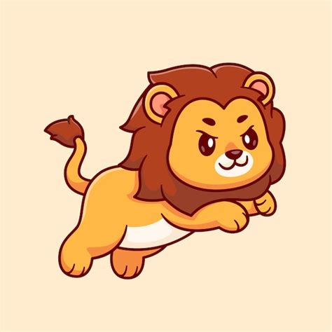 Cute lion jumping cartoon vector icon illustration animal nature icon ...