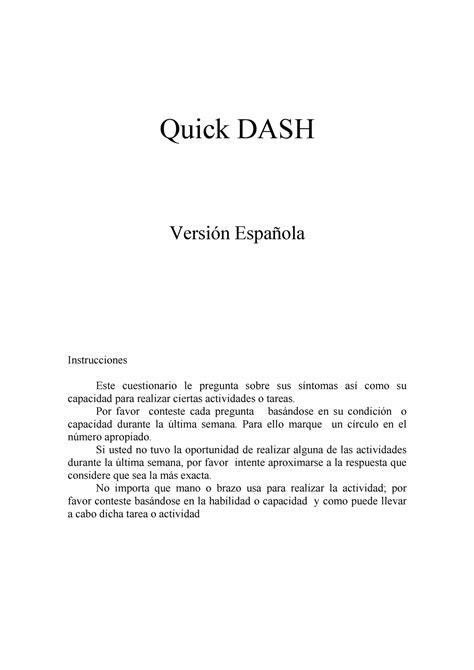 Quick Dash In Spanish at Alica Martel blog