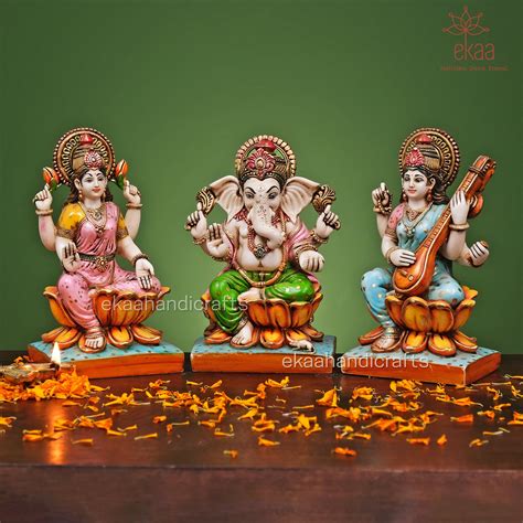 Lord Ganesha, Goddess Lakshmi & Saraswati Idols Marble Dust – Ekaa ...