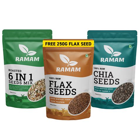 Roasted 6 in 1 Mix Seeds & Raw Chia Seeds with Free Flax Seeds 250g Ea ...