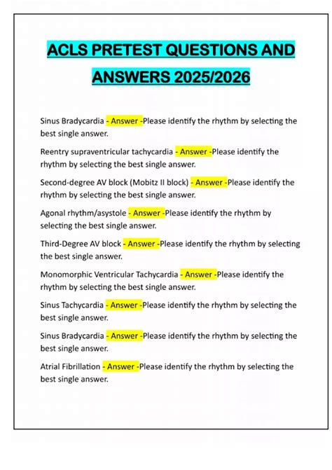 ACLS PRETEST QUESTIONS AND ANSWERS 2025/2026 - AHA ACLS - Stuvia US