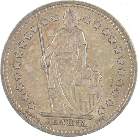 SILVER - Roughly the Size of a Quarter - 1952 Switzerland 1 Franc ...
