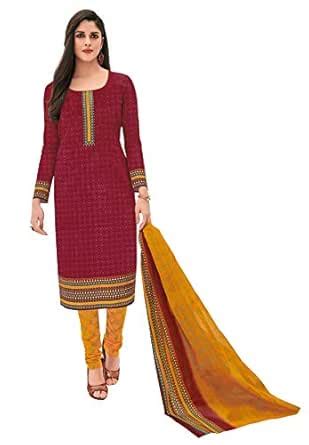 Buy Salwar Studio Women's Maroon & Orange Cotton Printed Unstitch Dress ...