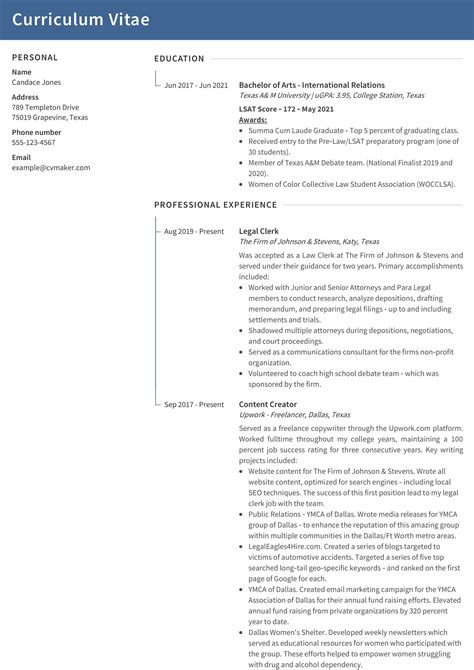 Law School Resume Example & How to Write Tips 2026 - CVmaker.com