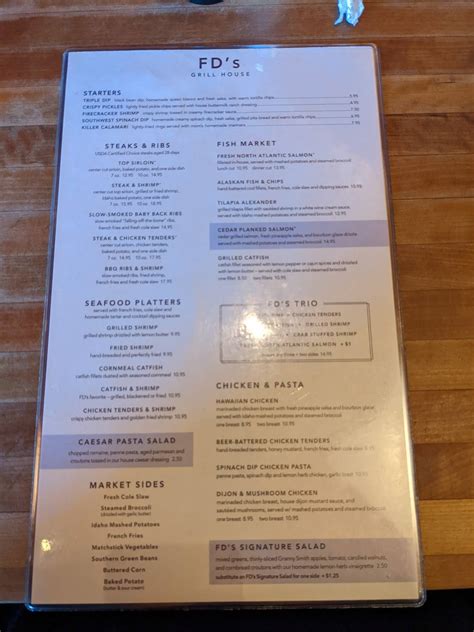 Menu at FD's Grillhouse pub & bar, Springfield